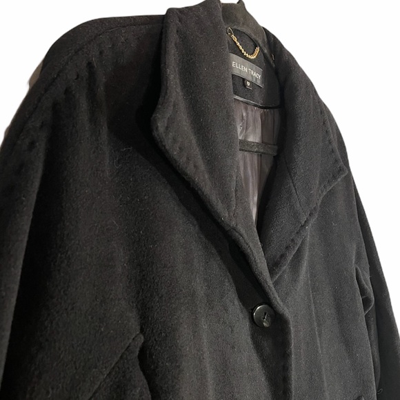 Ellen Tracy Wool & Angora Single Breasted 4-Button Black Car Coat Size 6 Petite - Picture 5 of 15